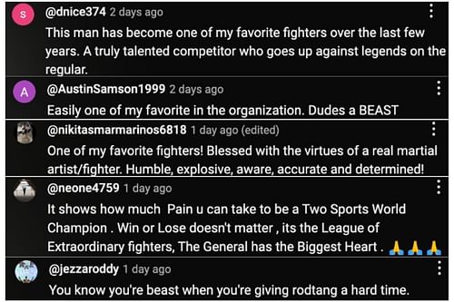 Screenshot of fans' comments