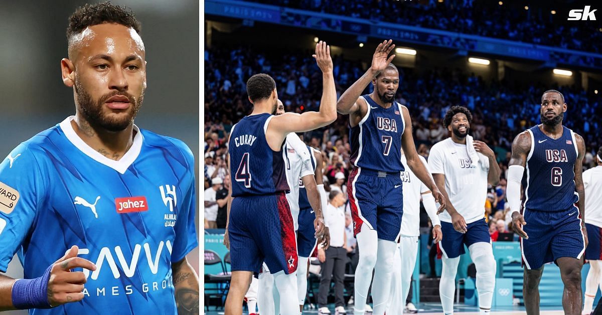 Neymar (left); Steph Curry, Kevin Durant and LeBron James