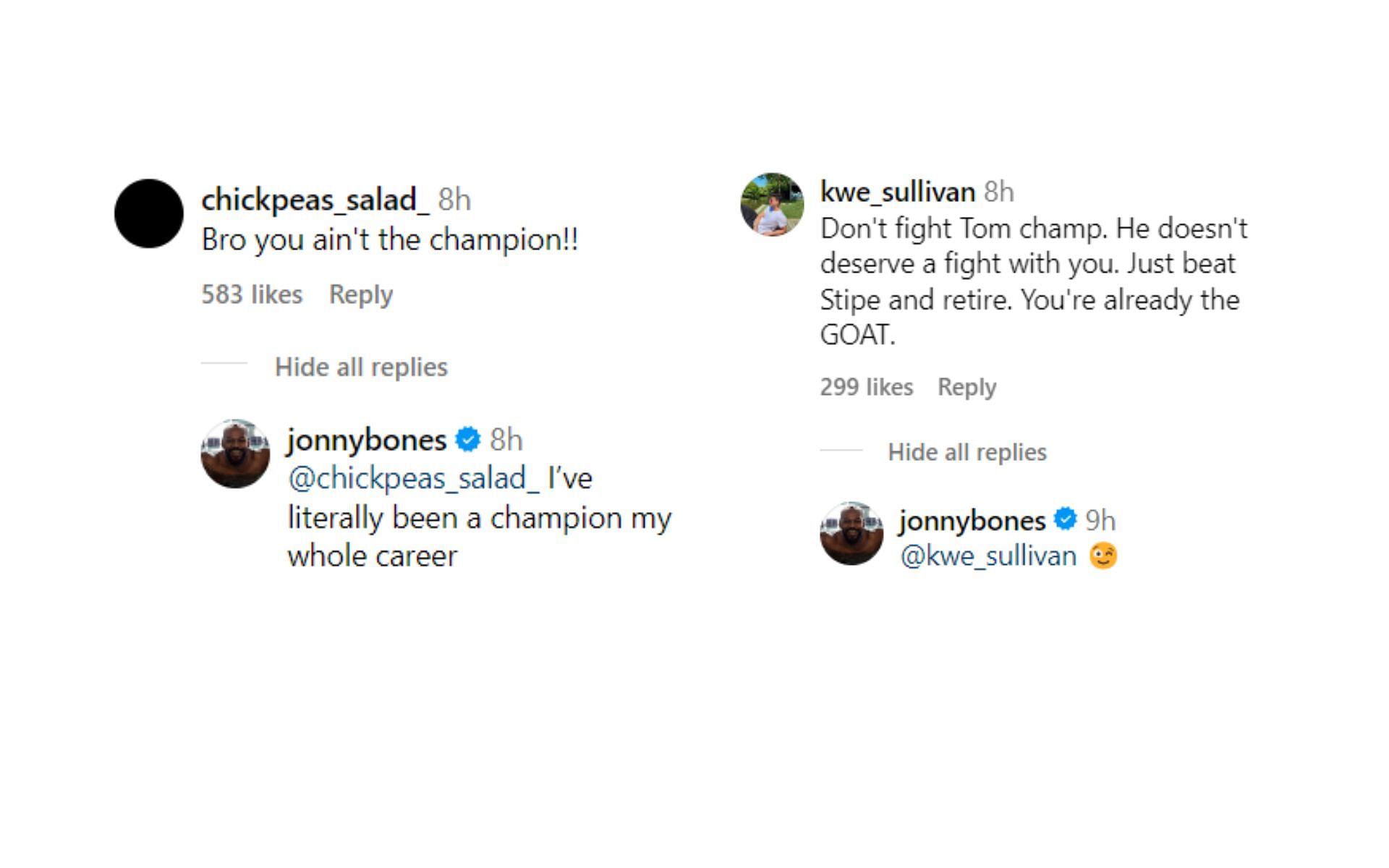 Jon Jones interacts with fans on Instagram [Images courtesy: @jonnybones on Instagram]