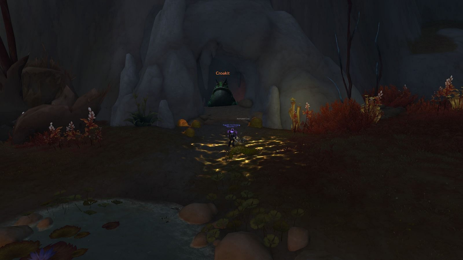 The massive frog sits in the corner of the pond (Image via Blizzard)