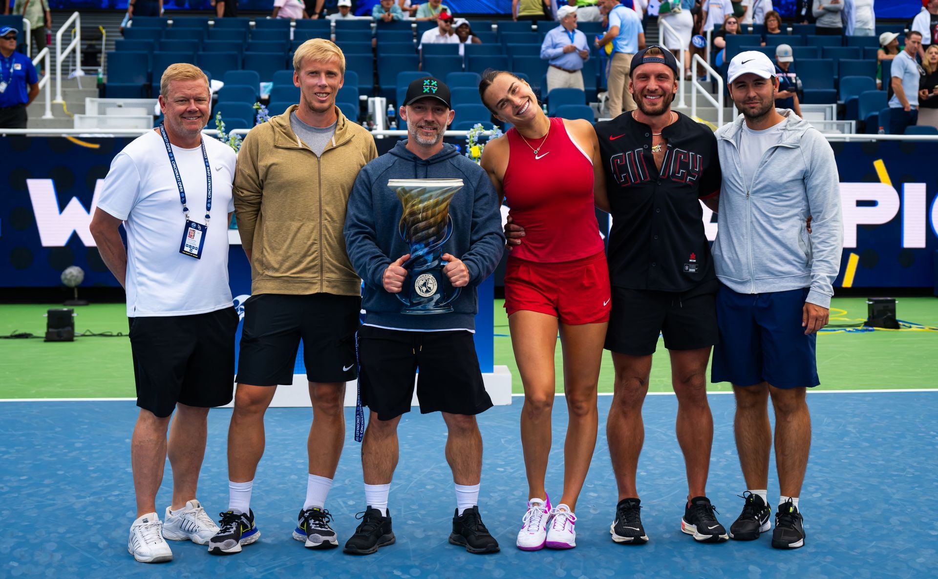 Aryna Sabalenka pictured with her boyfriend and her team at the 2024 Cincinnati Open Source: Getty