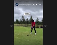 Alex Newhook himself taking a shot. (Credit: Newhook's golf page on IG)