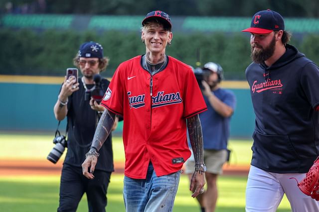 WATCH: 'Bad Things' singer Machine Gun Kelly throws hilarious ceremonial first pitch in Guardians gear at Progressive Field