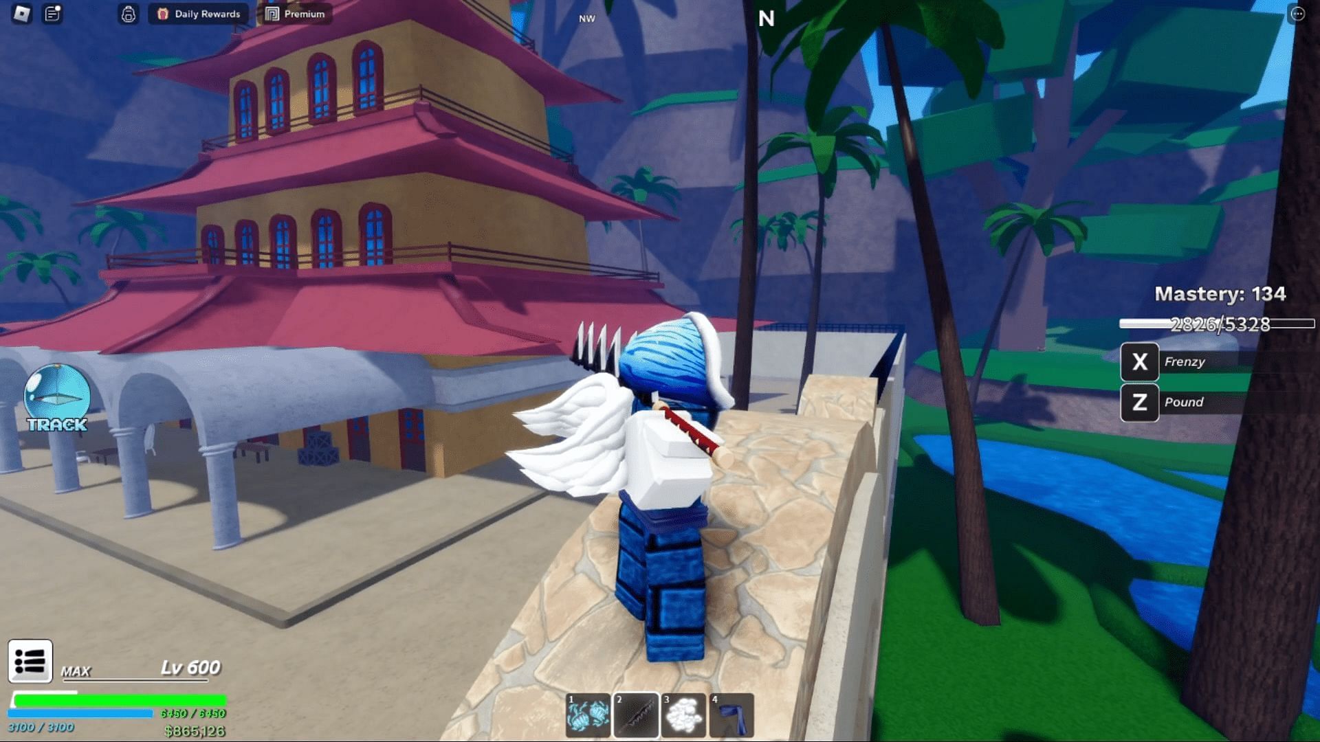 Gameplay screenshot of the Shark Saw in Fruit Seas (Image via Roblox)