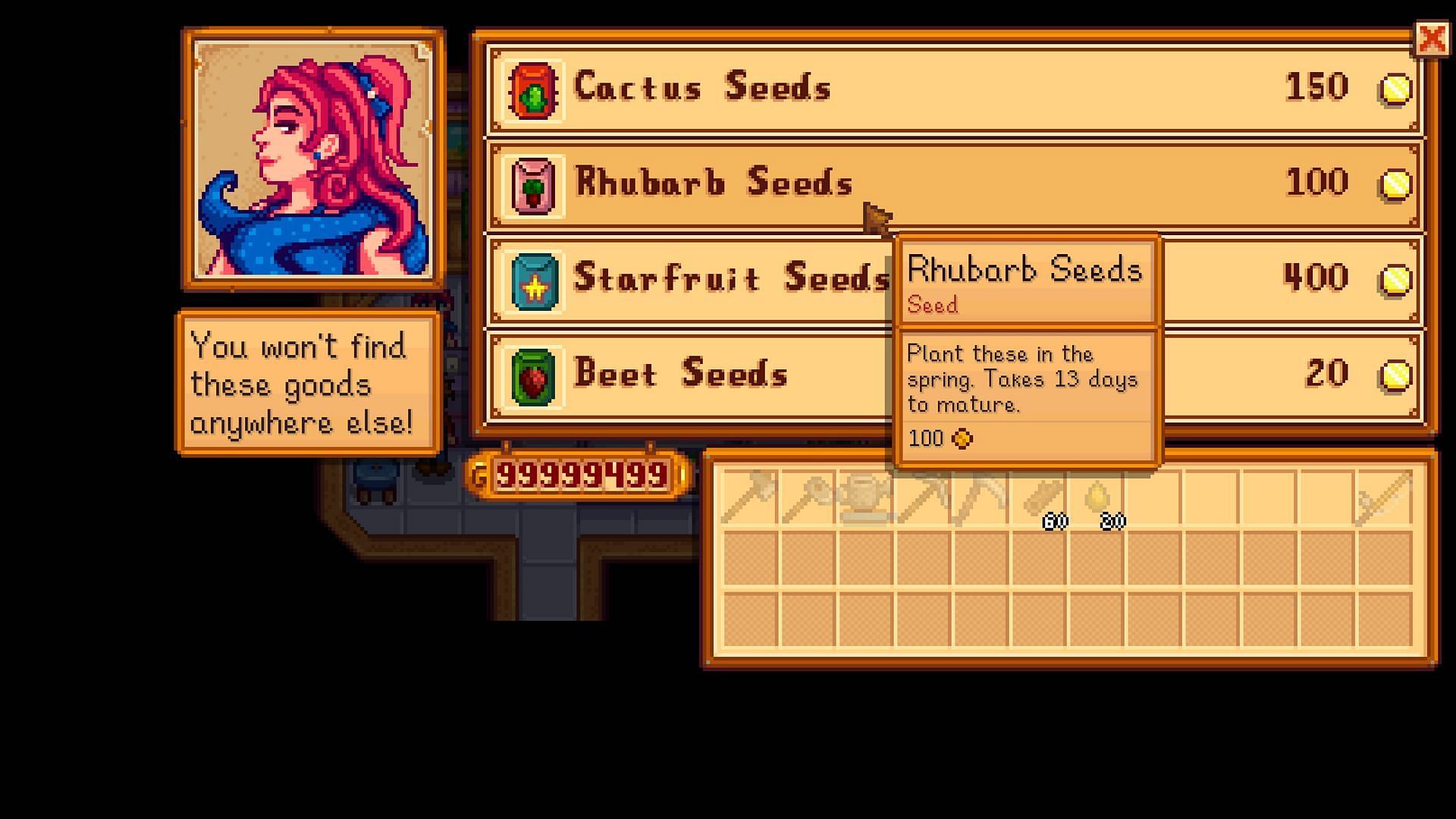 Rhubarb seed can be purchased for 100g (Image via ConcernedApe)