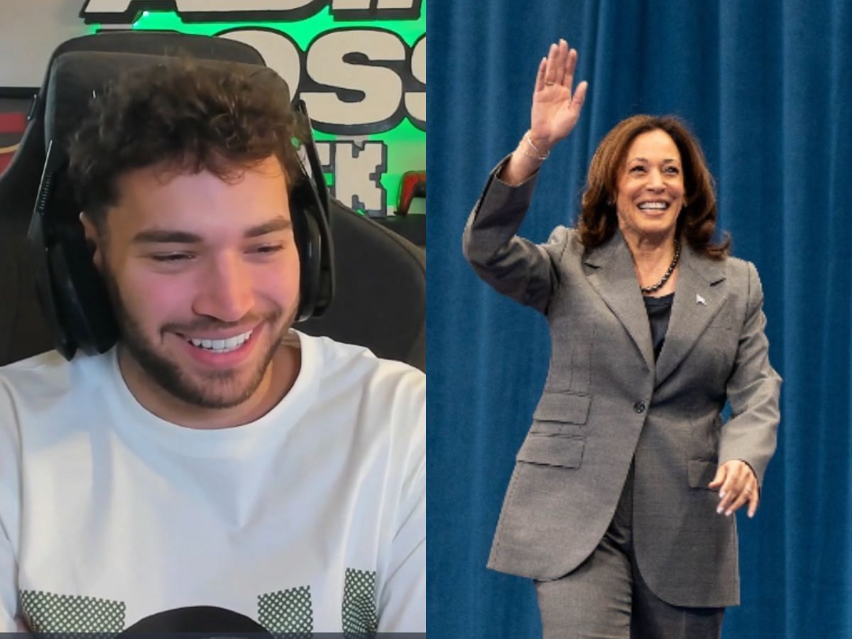 Adin Ross seemingly invites Kamala Harris to do an interview with him (Image via Kick/Adin Ross and Instagram/Kamala Harris)