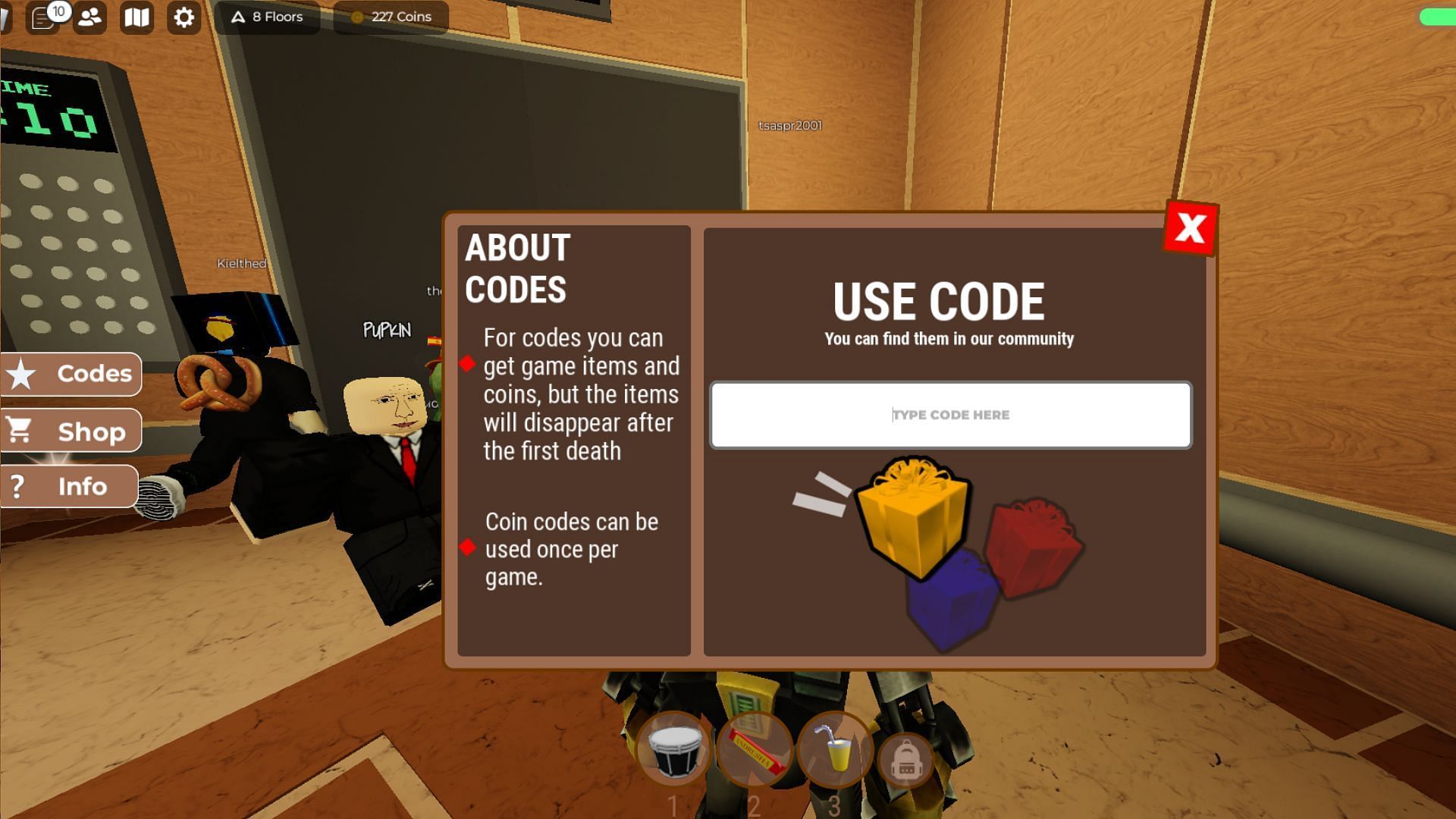 Code box in Elevator of Fun (Image via Roblox)