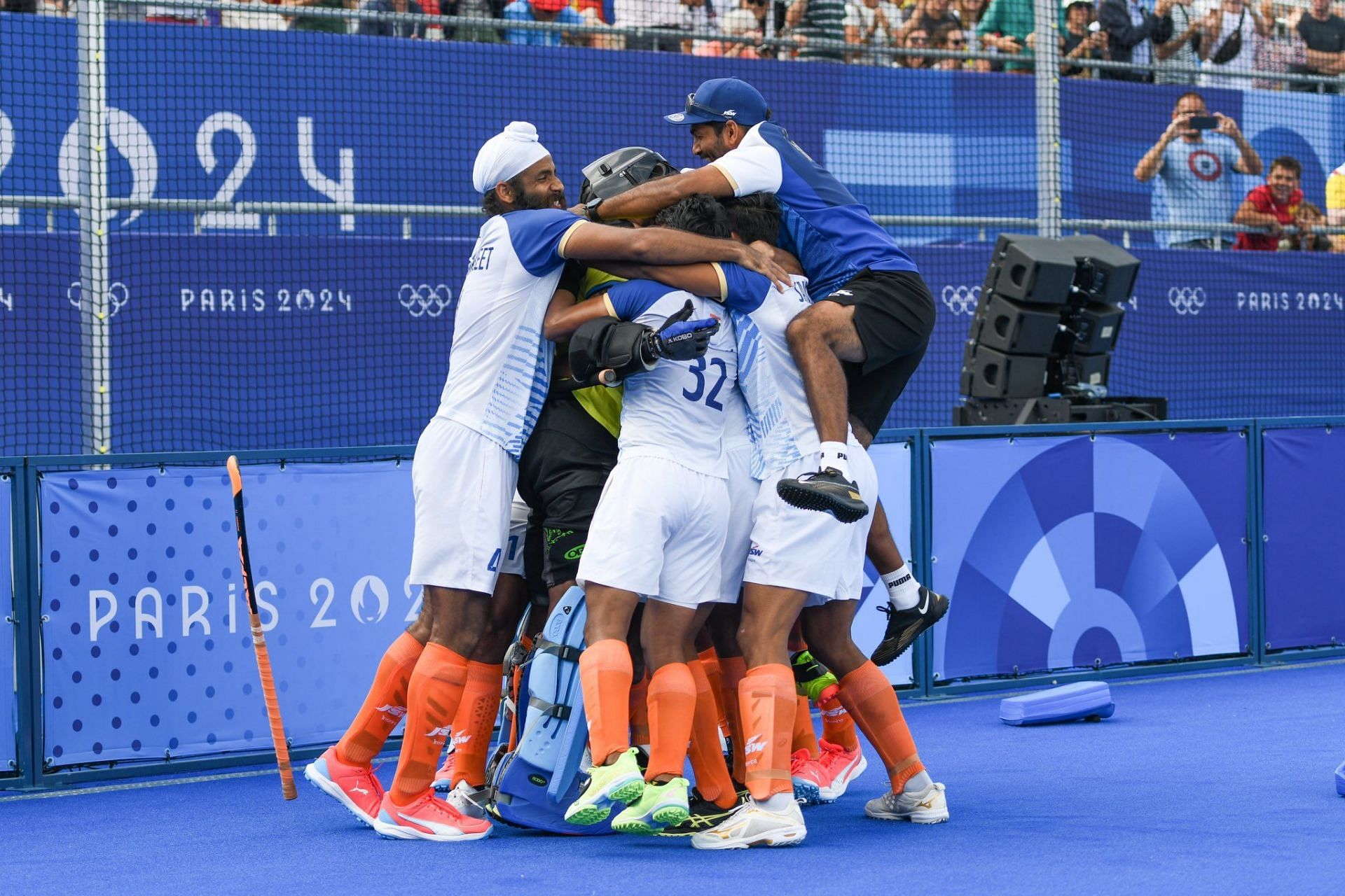 The Indians celebrate their win against GB Source: Hockey India