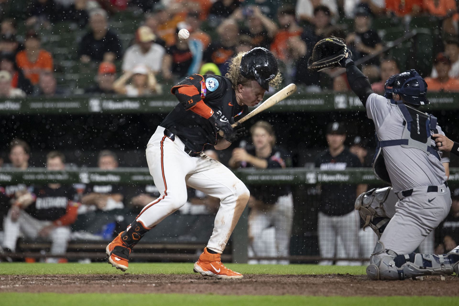 Heston Kjerstad was hit by a pitch (Getty)