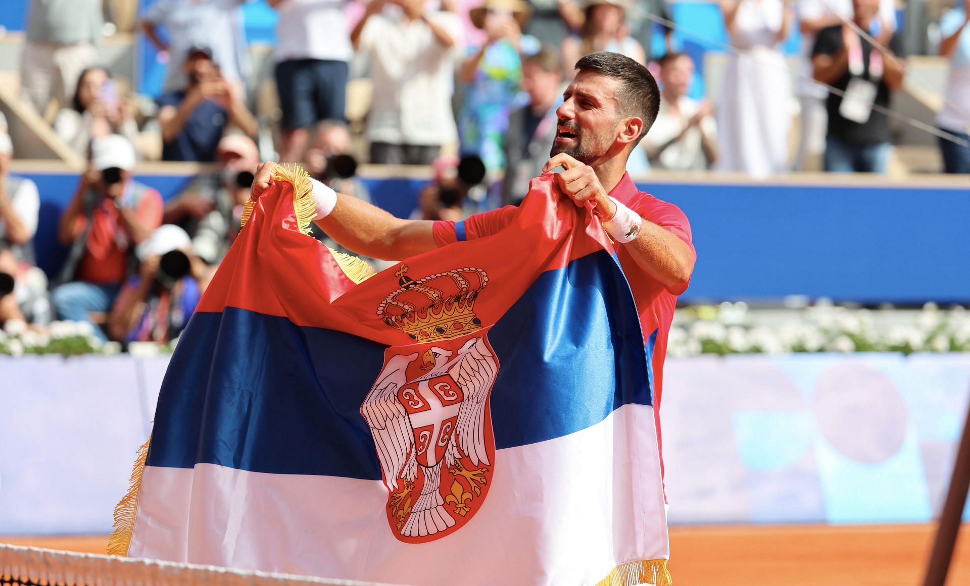 Novak Djokovic wins the gold medal at the Paris Olympics. (Source: Getty)