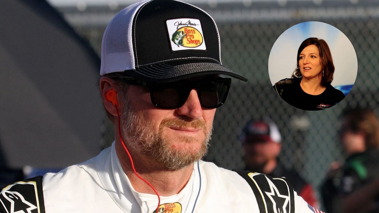 Dale Earnhardt Jr. and his sister Kelley Earnhardt (Background Image via Getty, Inset via Imagn)