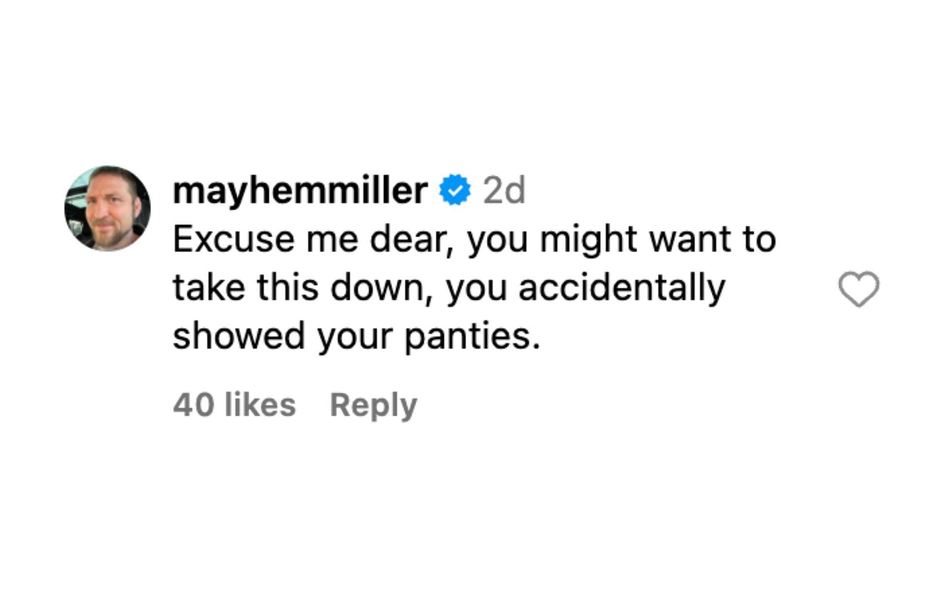 Jason &#039;Mayhem&#039; Miller reacts to Paige VanZant&#039;s post.