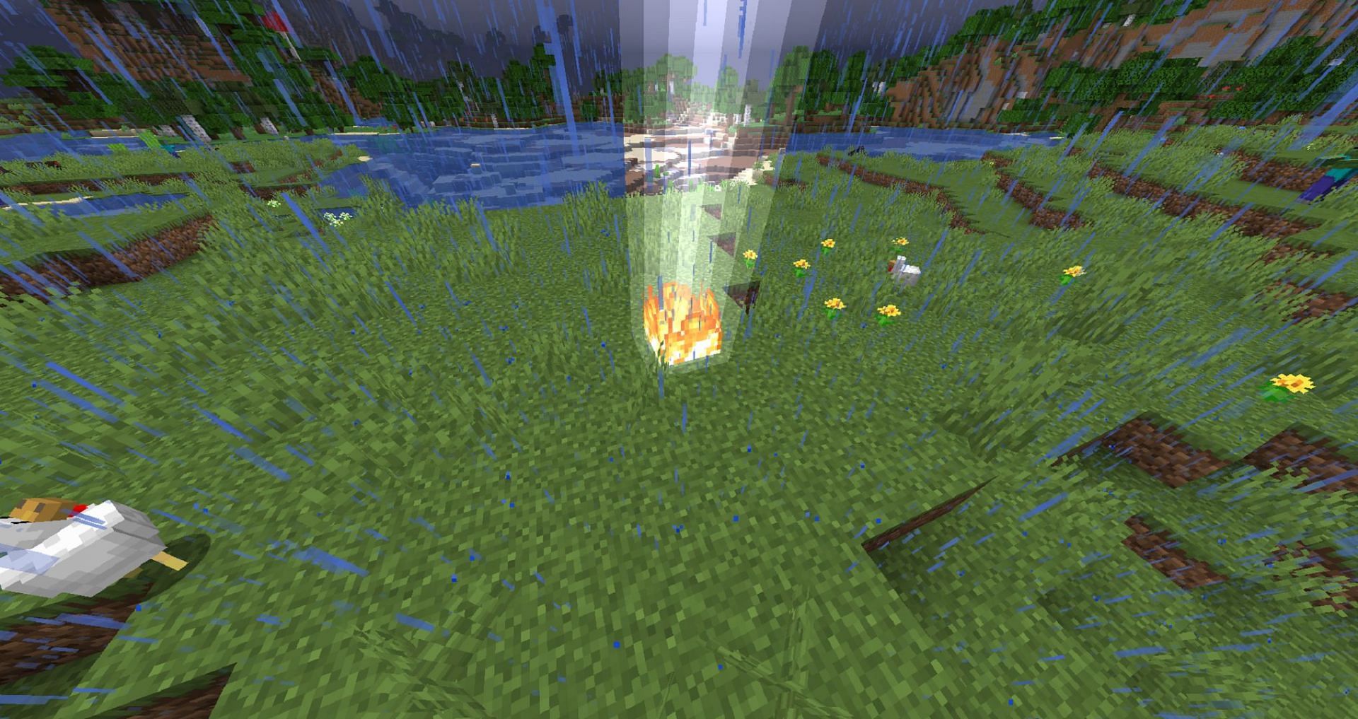 Getting struck by lightning in Minecraft is rare and quite unfortunate (Image via Mojang)