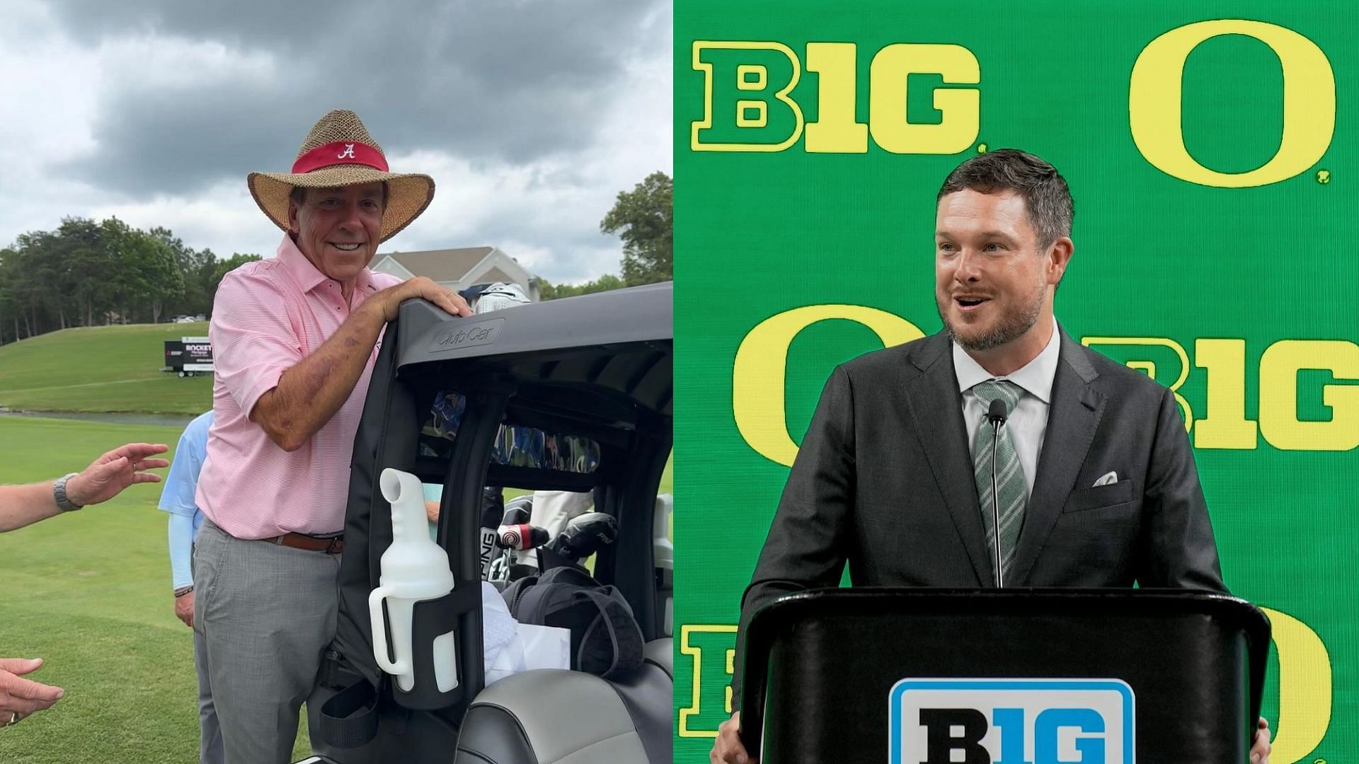 Dan Lanning on best Nick Saban traits (Images via @Oregonfootball @kristennsaban)