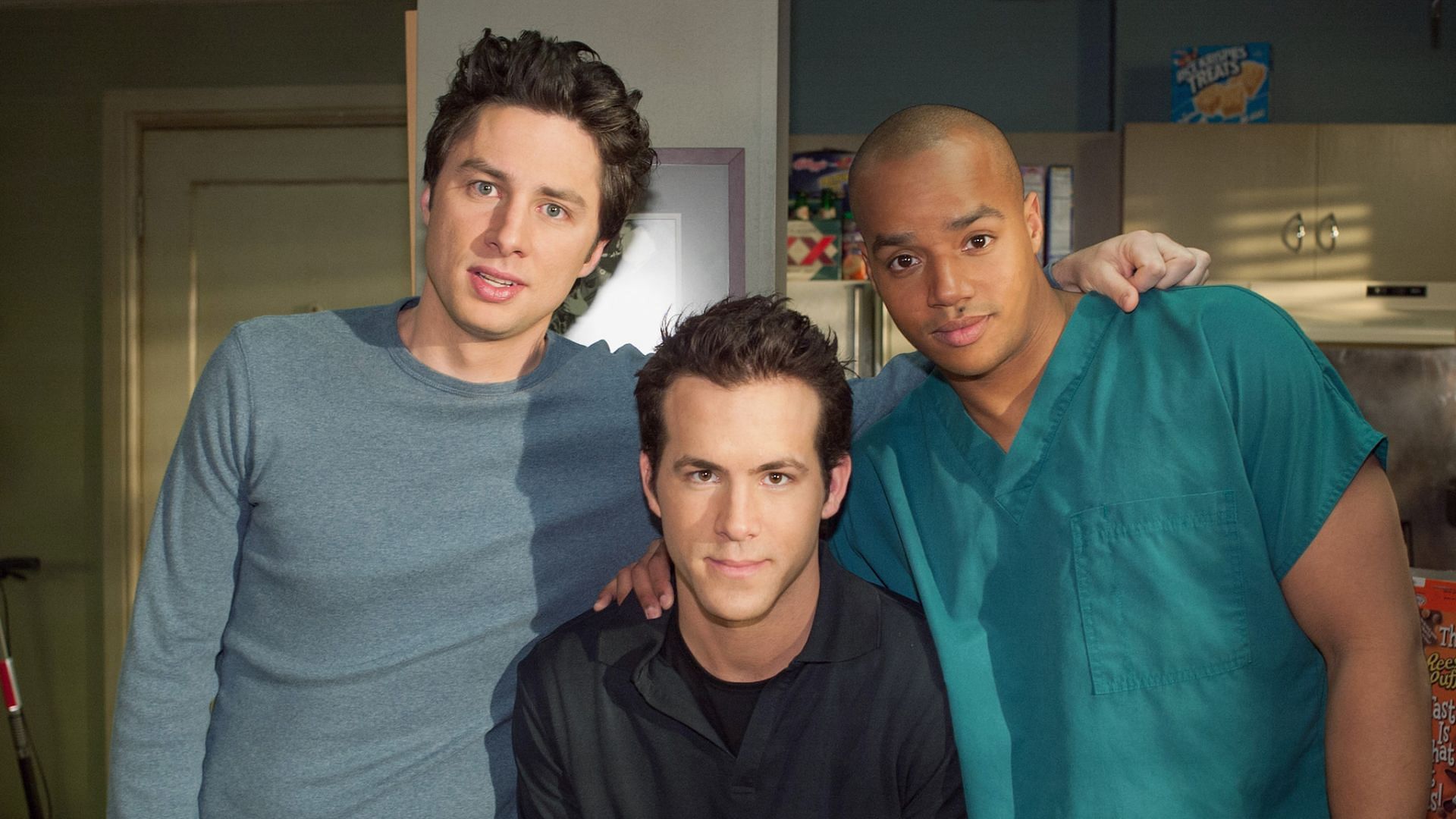 Ryan Reynolds, Zach Braff, and Donald Faison in Scrubs (Image via ABC)