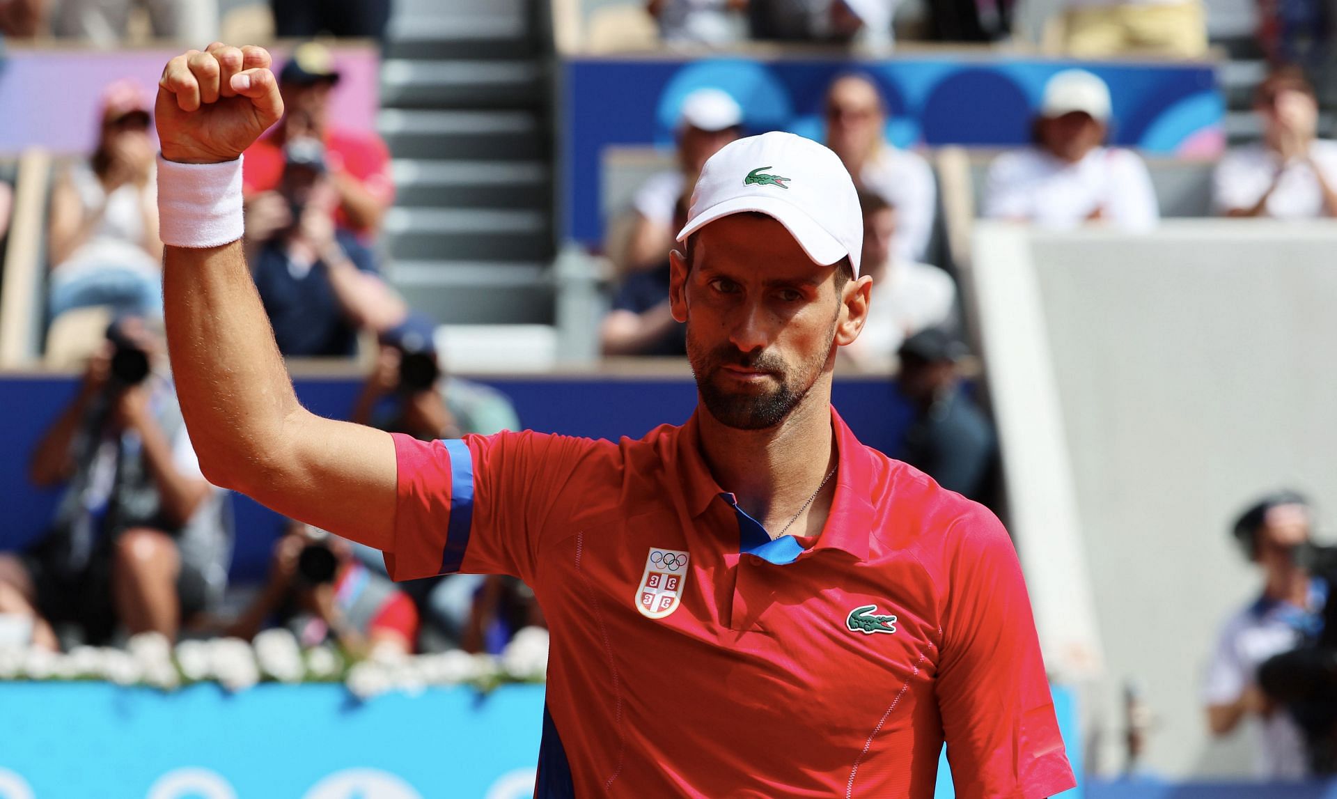 Novak Djokovic celebrates victory following the Men&#039;s Singles Gold medal match at the Olympic Games 2024 in Paris, France. (Photo by Getty Images)