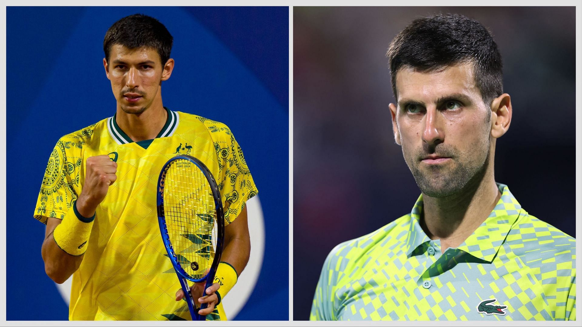 Novak Djokovic and Alexie Popyrin. Source: Getty