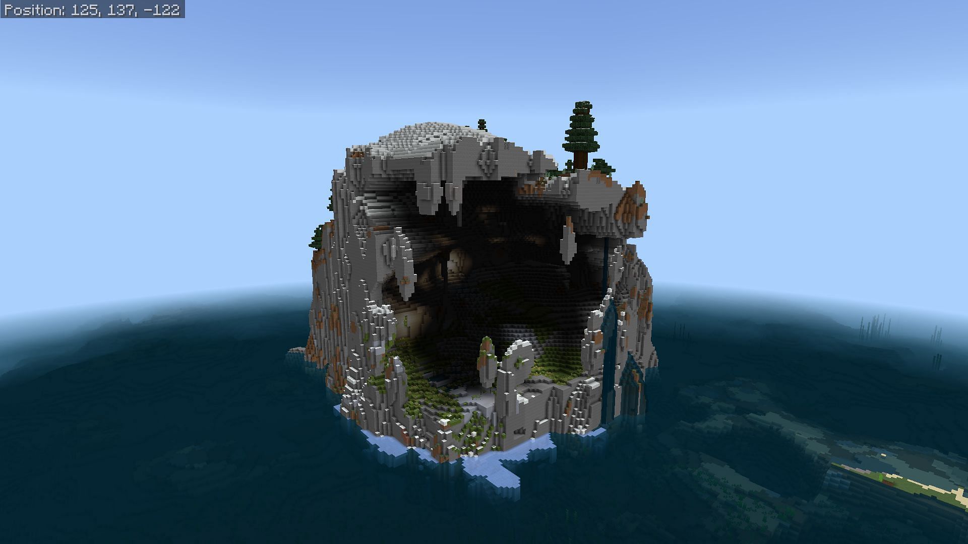 This Minecraft island seed offers plenty of room for a hollow cave build (Image via u/Fragrant_Result_186/Reddit)