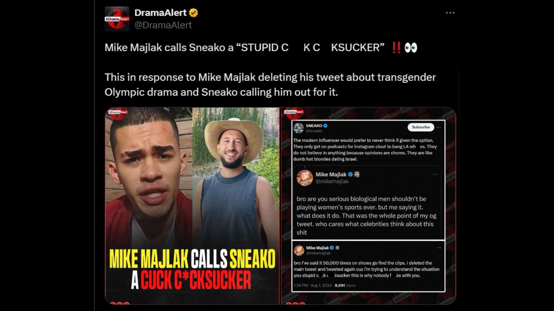 The back-and-forth that took place between Sneako and Mike Majlak (Image via DramaAlert/X)