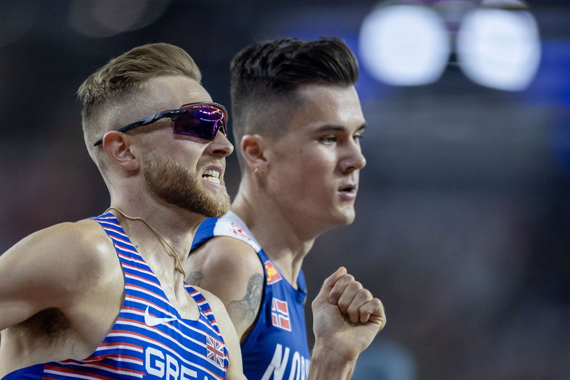 Josh Kerr and Jakob Ingebrigtsen during the Men&#039;s 1500m Final at the World Athletics Championship 2023 in Budapest, Hungary. (Photo via Getty Images)