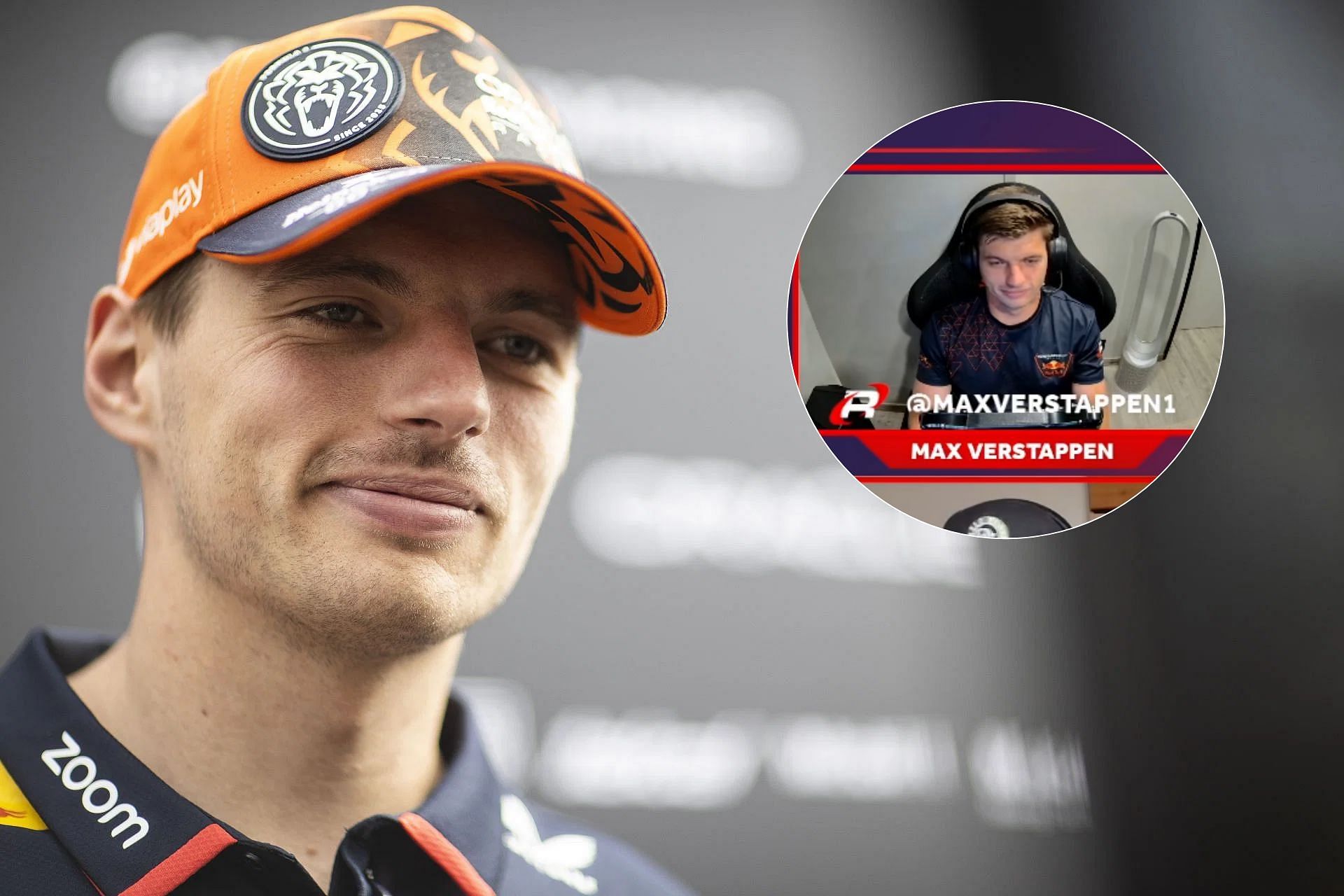 Max Verstappen reacts to Team Redline joking about him listening to Dutch National Anthem at the 2024 F1 Dutch Grand Prix (Image via Getty || Twitch/TeamRedline)