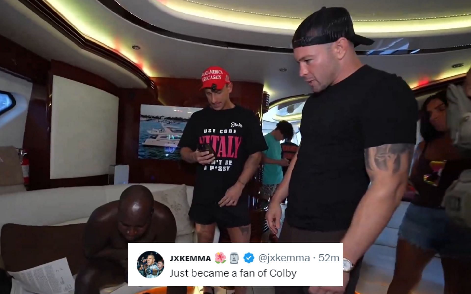 Colby Covington (right) catches child predators with Vitaly Zdorovetskiy (center) and Lil Pump. [Image courtesy: @ChampRDS on X]