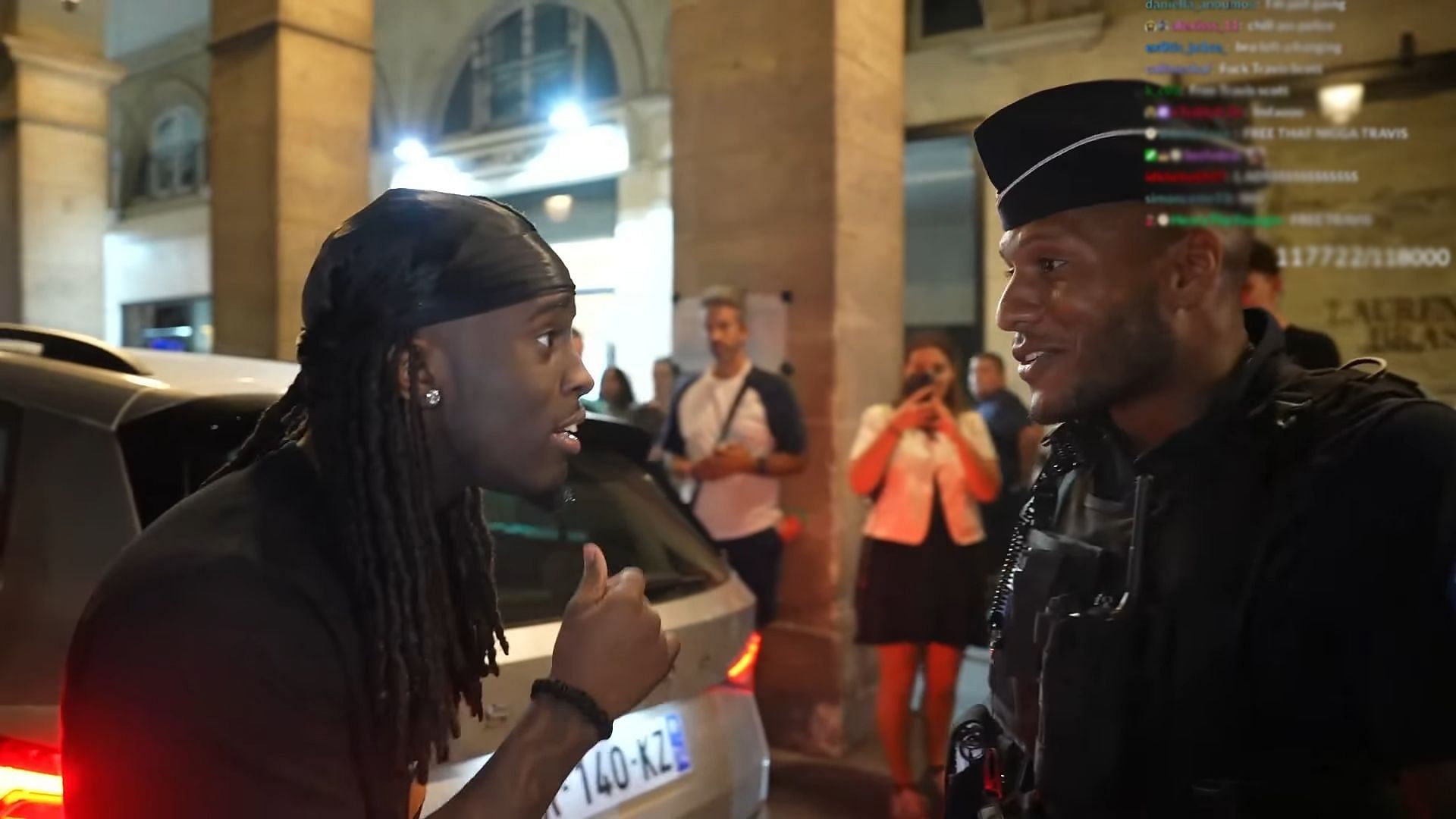 Kai Cenat confronts French policemen about arresting Travis Scott in Paris (Image via Kai Cenat Live/YouTube)