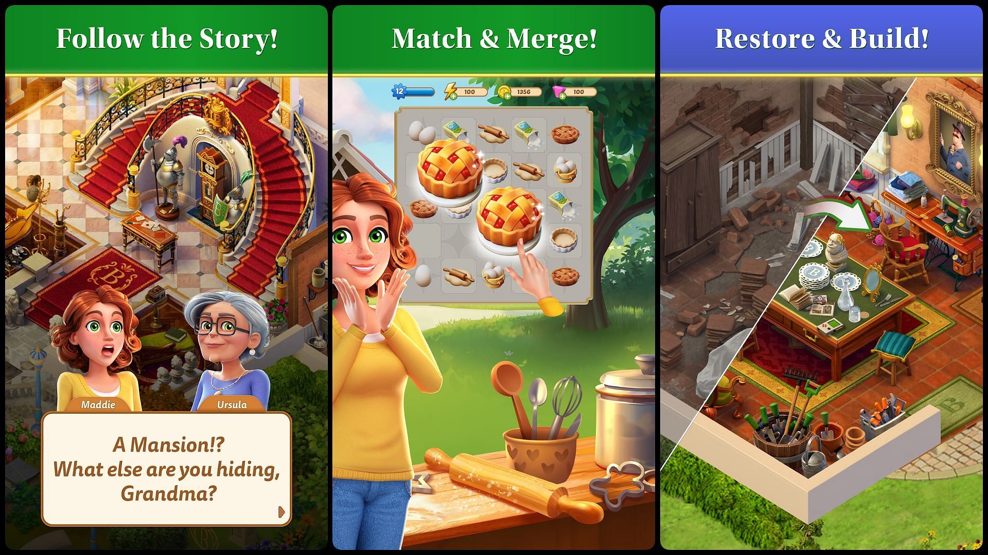 Screenshot of Merge Mansion with merging gameplay, engaging narrative, and restoring places (Image via Metacore Games Oy)