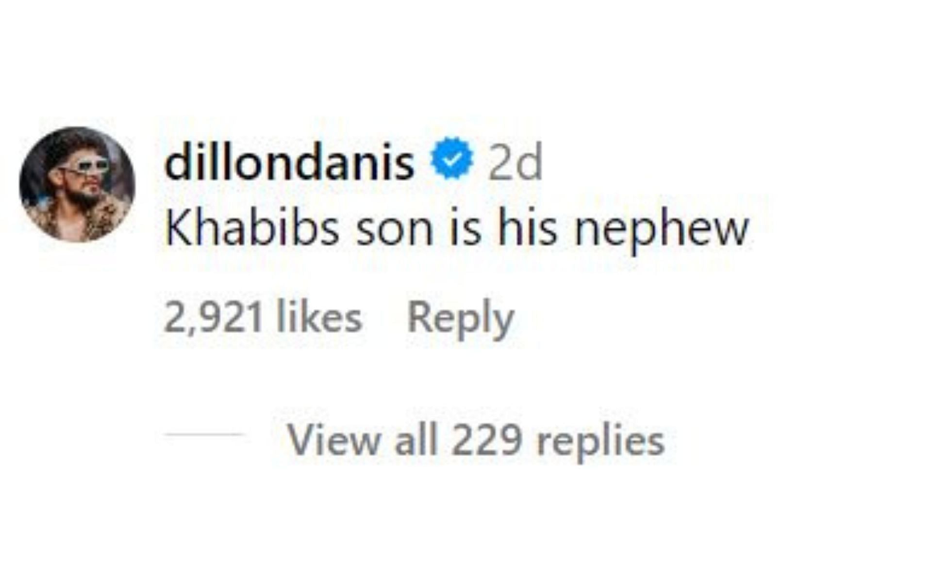 Dillon Danis&#039; comment. [Image credit: @espnmma on Instagram]