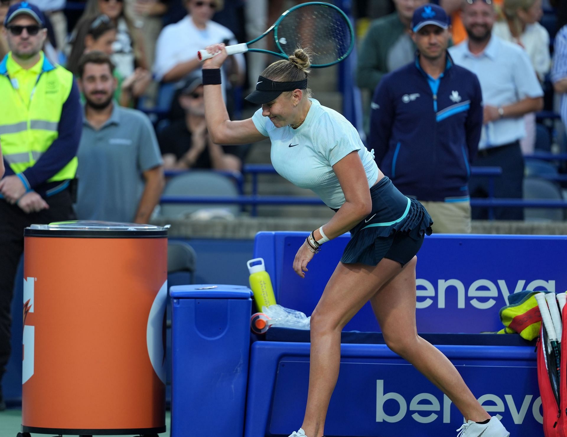 Amanda Anisimova throws her racquet after losing the National Bank Open women&#039;s singles final to Jessica Pegula (Source: Getty)