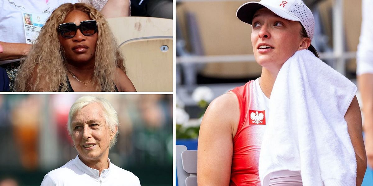 Serena Williams (top left), Martina Navratilova (bottom left), Iga Swiatek (R) Image Source: Getty