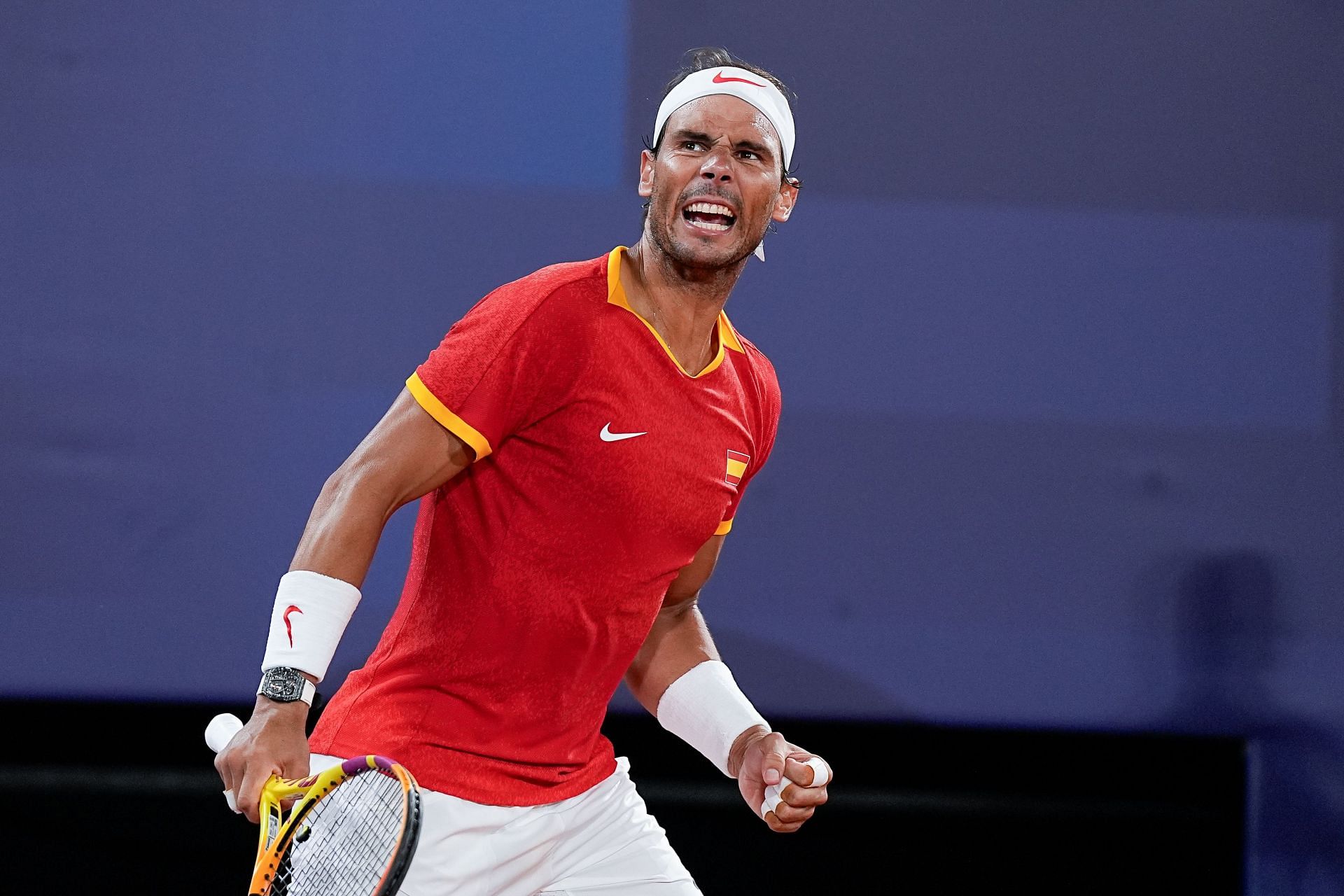 Rafael Nadal during his doubles QF match at Paris Olympics