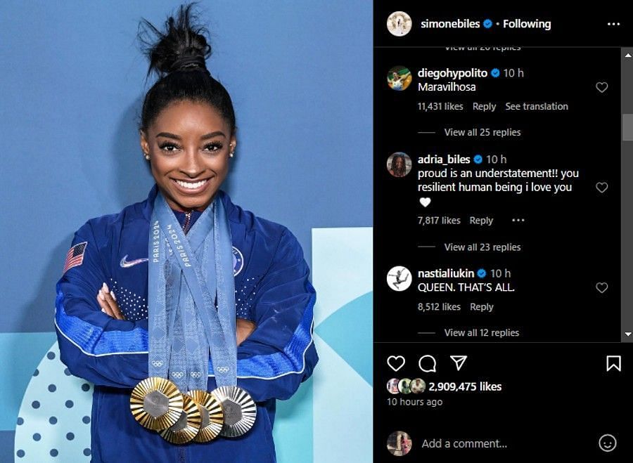 Screenshot of Simone Biles&#039; Instagram post.