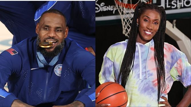 Photo: LeBron James embraces WNBA legend Lisa Leslie courtside as A'Ja Wilson and Co. take on France