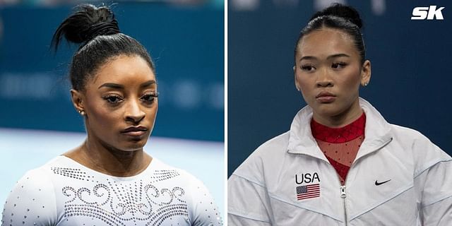 Simone Biles and Suni Lee fall