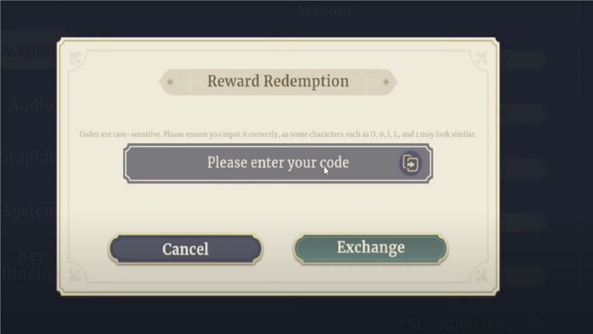 Enter the Code here (Image via XD International)