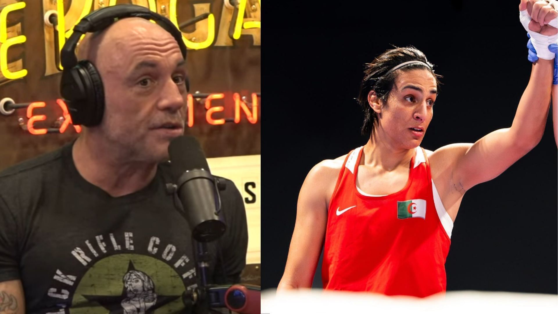 Joe Rogan (left) questions Imane Khelif