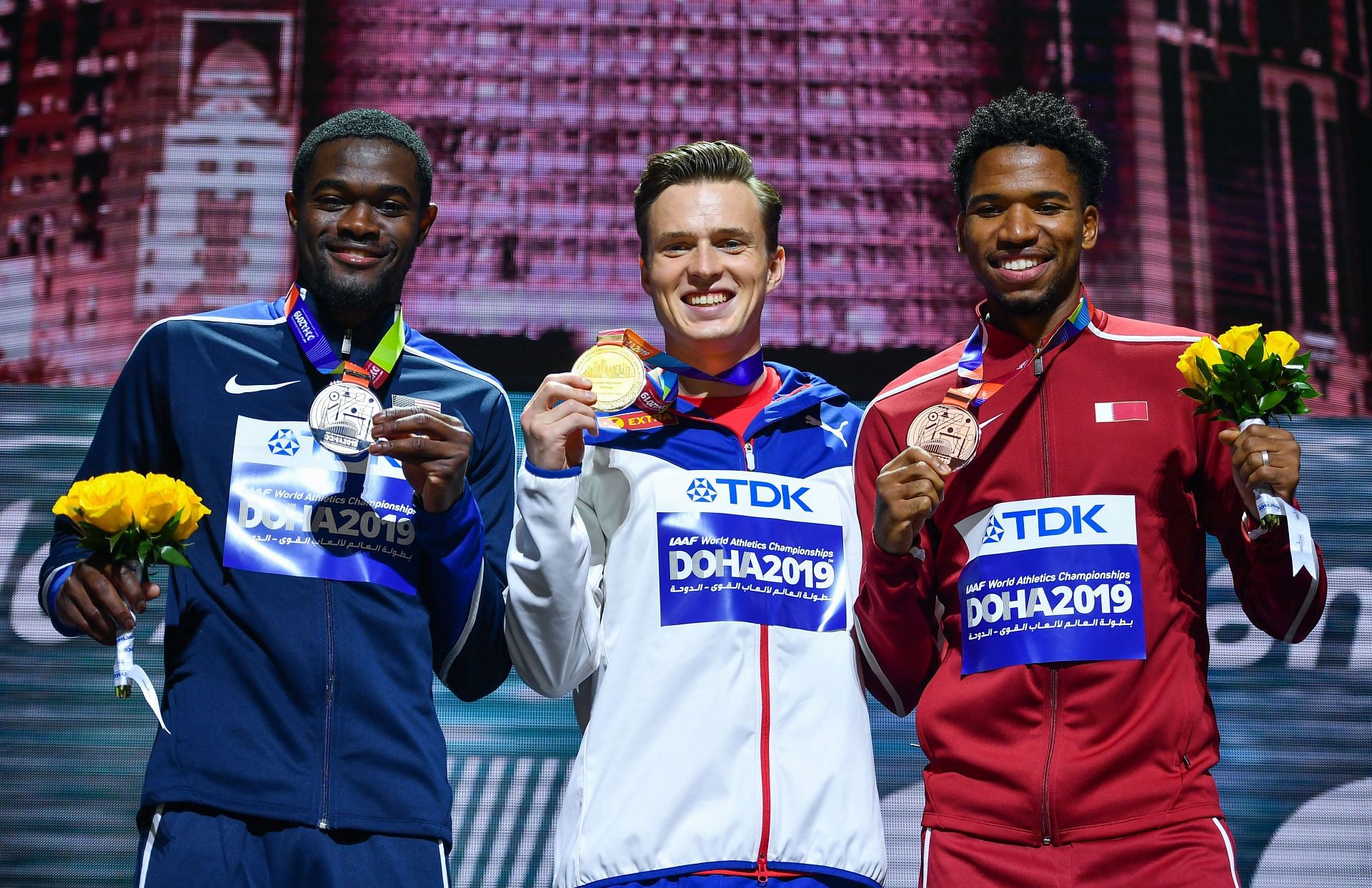 Karsten Warholm, Rai Benjamin, and Abderrahman Samba at the 17th IAAF World Athletics Championships Doha 2019 [Source: Getty]