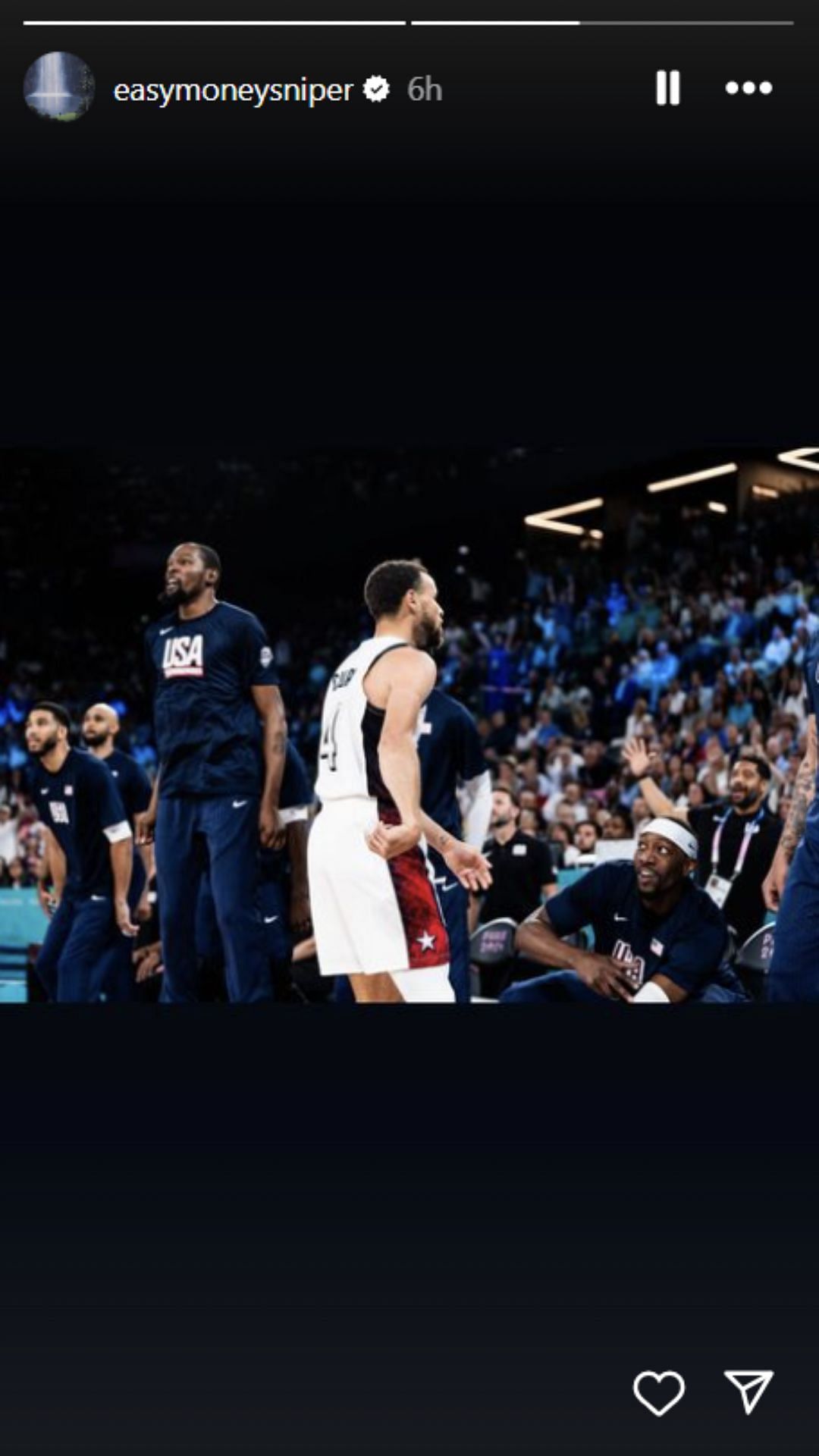 Kevin Durant shows love to Steph Curry on IG after superstar guard's 36-point masterclass in Team USA win (Image Credit: @easymoneysniper on IG)