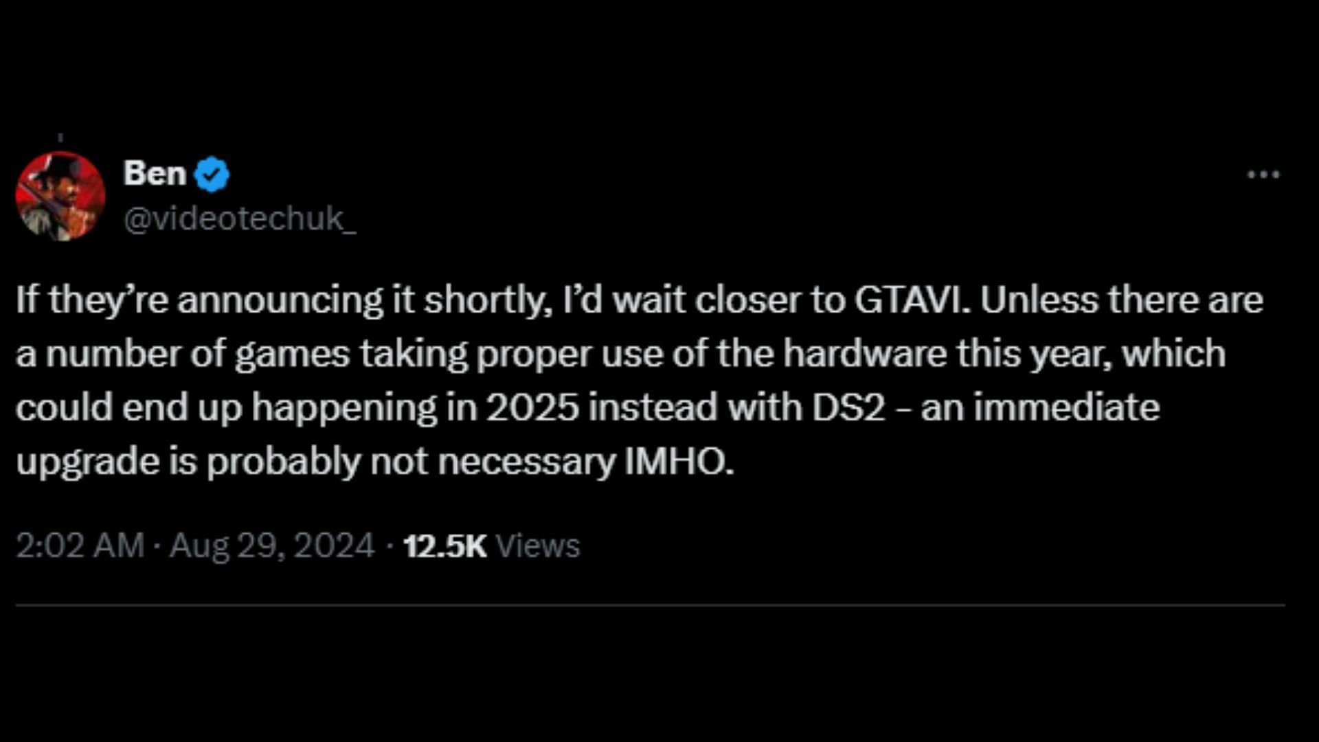 The OP suggests waiting for Grand Theft Auto 6 (Image via X)