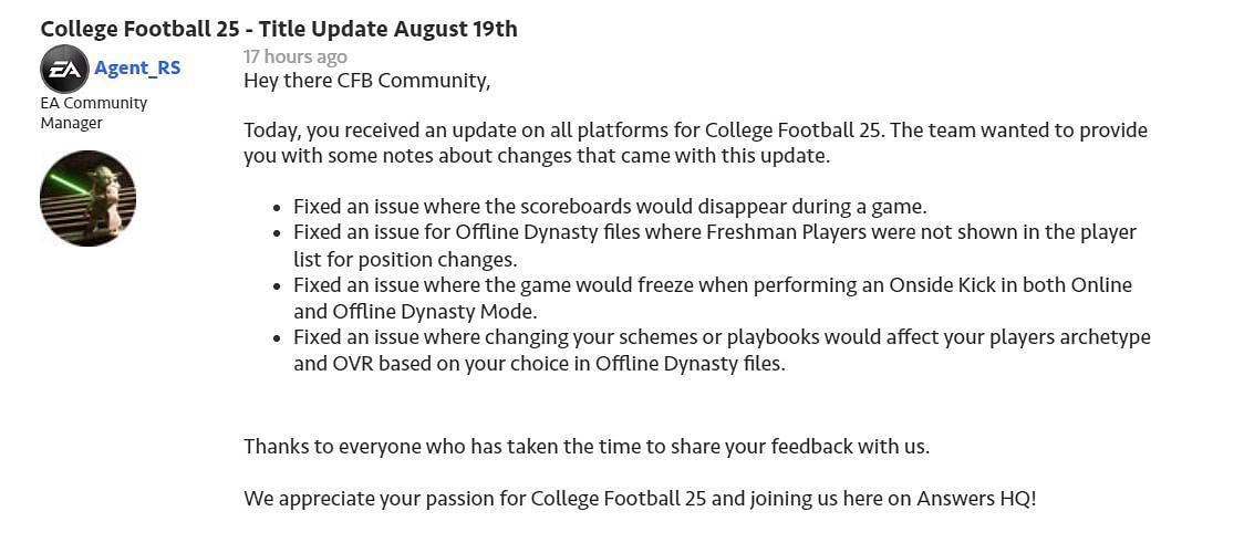 College Football 25&#039;s Latest Patch Update (Image Credits: ea.com)