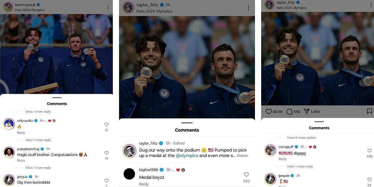 American tennis players celebrate Taylor Fritz and Tommy Paul's achievement. (Images via Instagram)