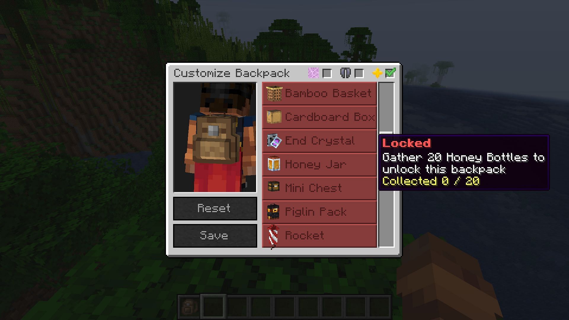 The backpack customization UI (Image via Mojang)