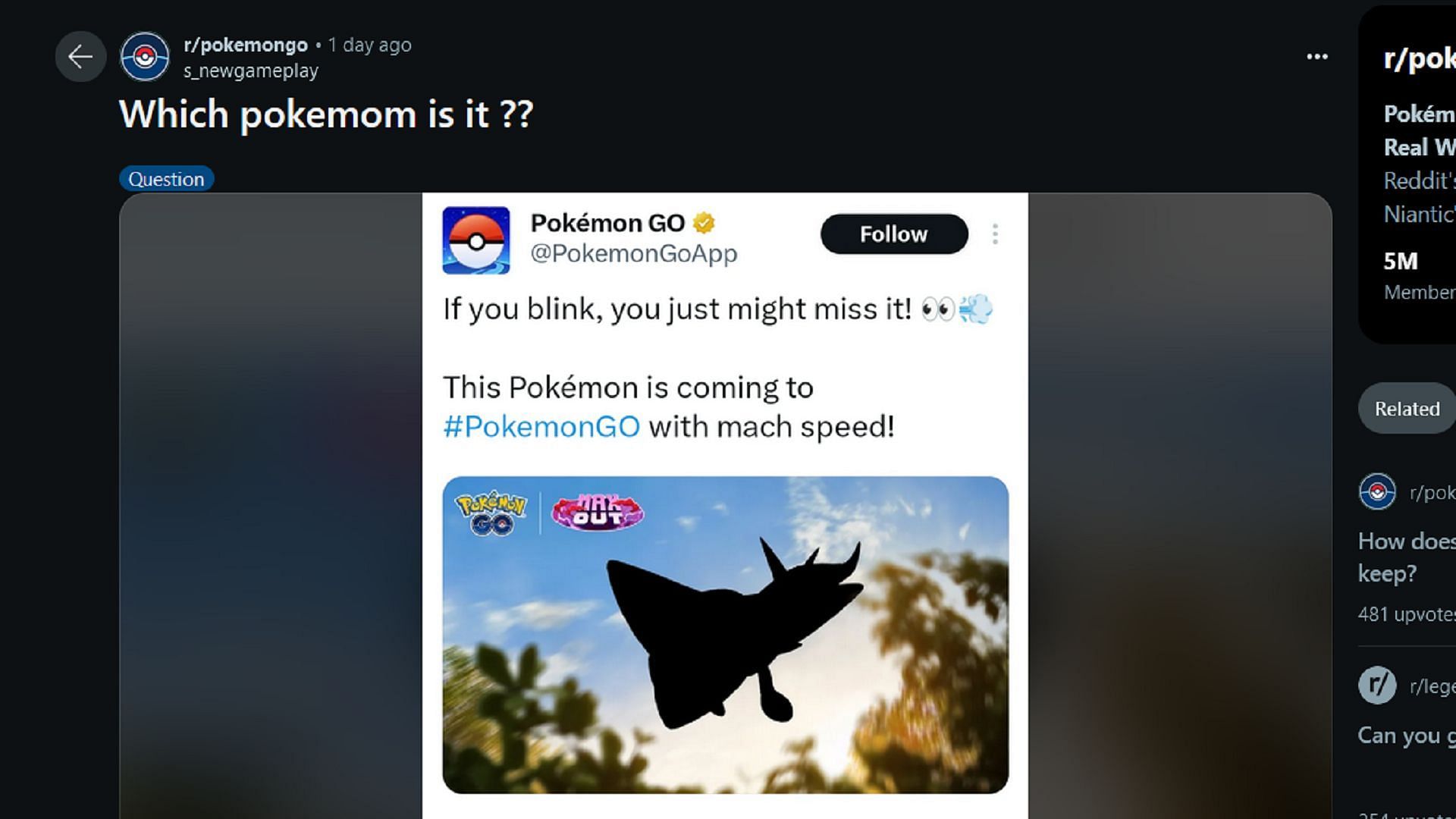 The original Pokemon GO Reddit post that led to fans joking about which Pokemon would arrive next (Image via u/S_newgameplay/Reddit)