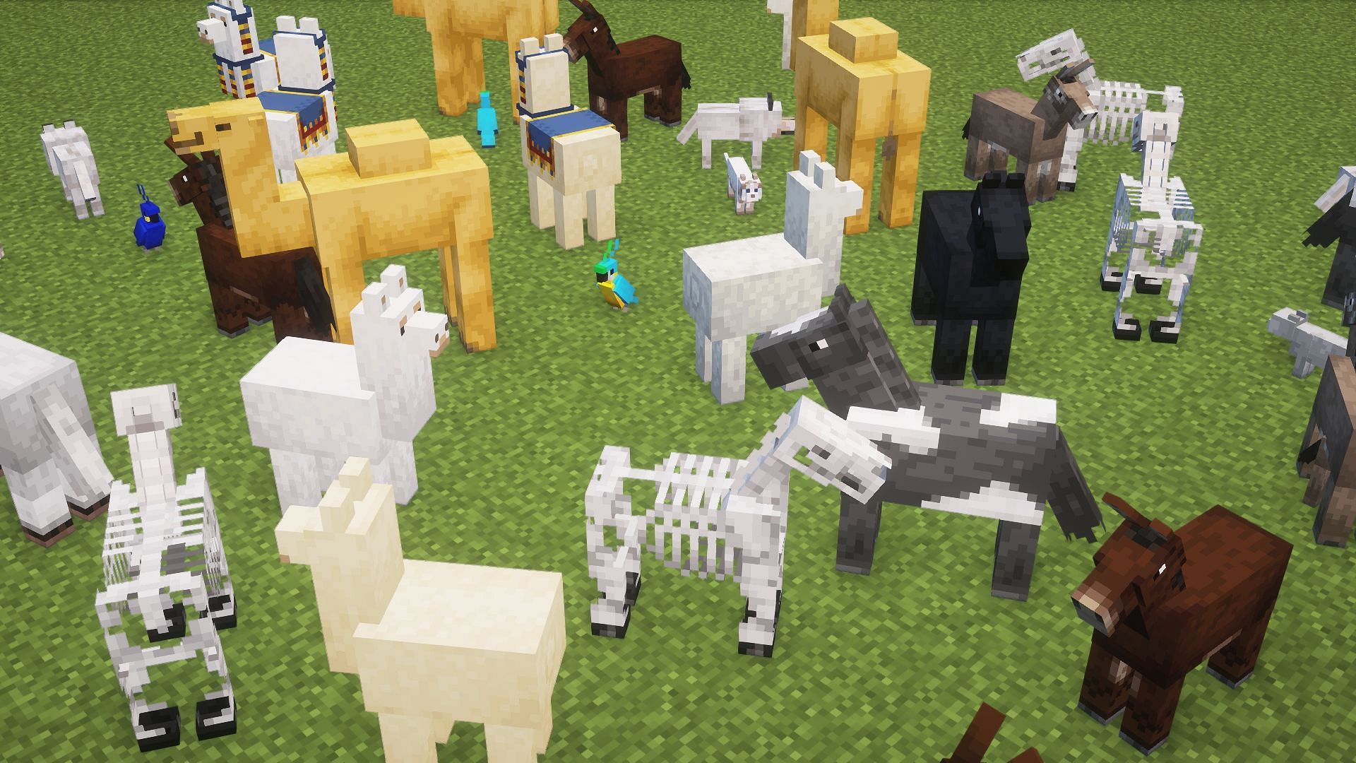 A large group of tameable Minecraft mobs (Image via Mojang)