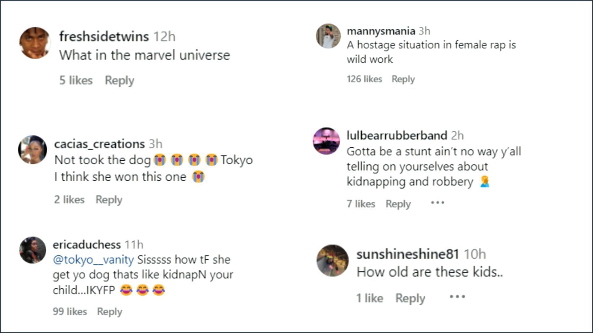 Comments from users about Amy Luciani and Tokyo Vanity&#039;s videos (Image via Instagram / @theshaderoom)