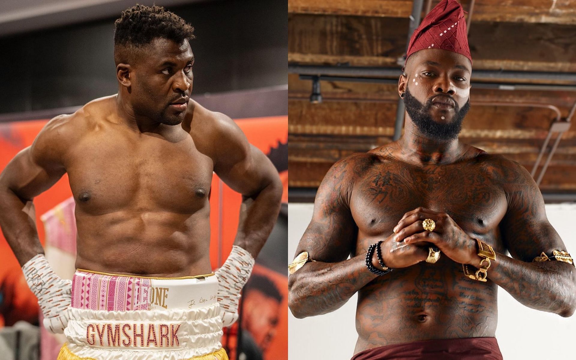 Francis Ngannou (left) wants to face Deontay Wilder (right) in boxing. [Images courtesy @francisngannou and @bronzebomber on Instagram]