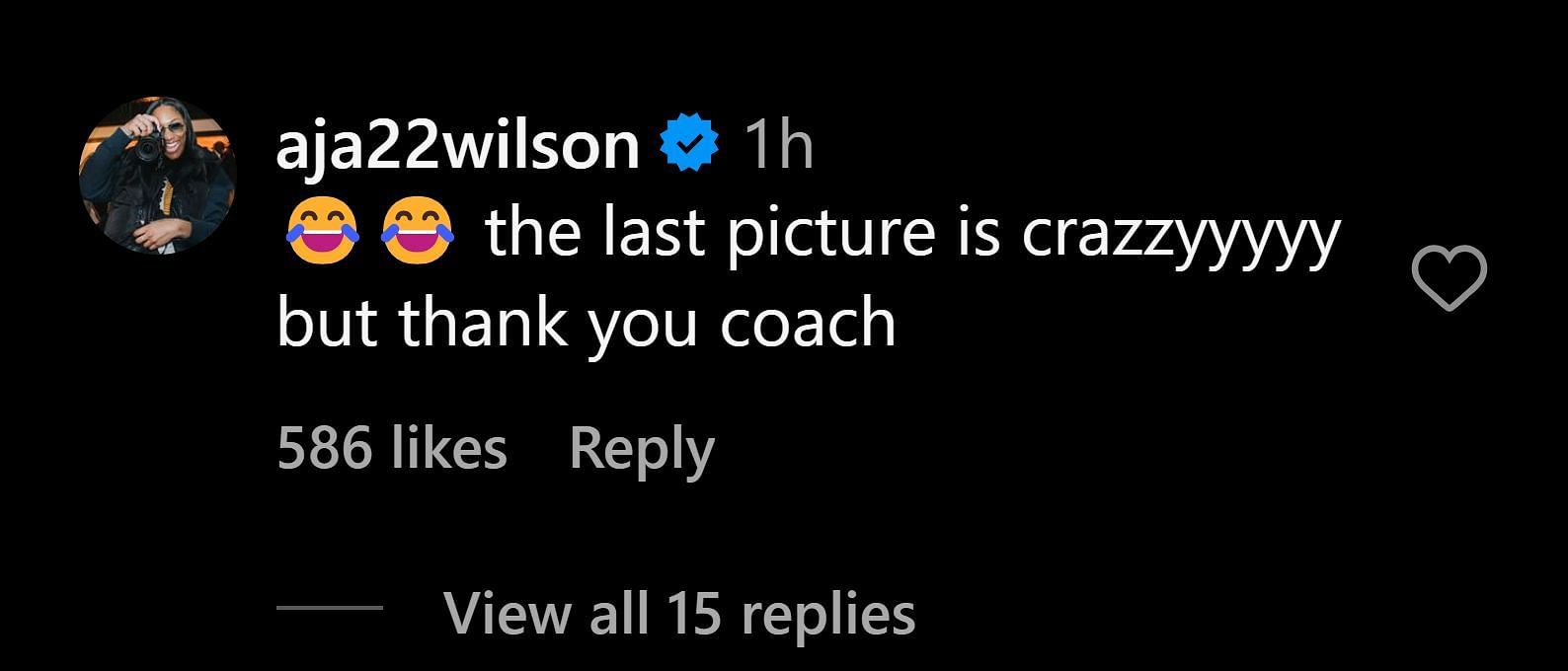 A&#039;ja Wilson comments on Dawn Staley&#039;s IG post (image credit: instagram/staley05)