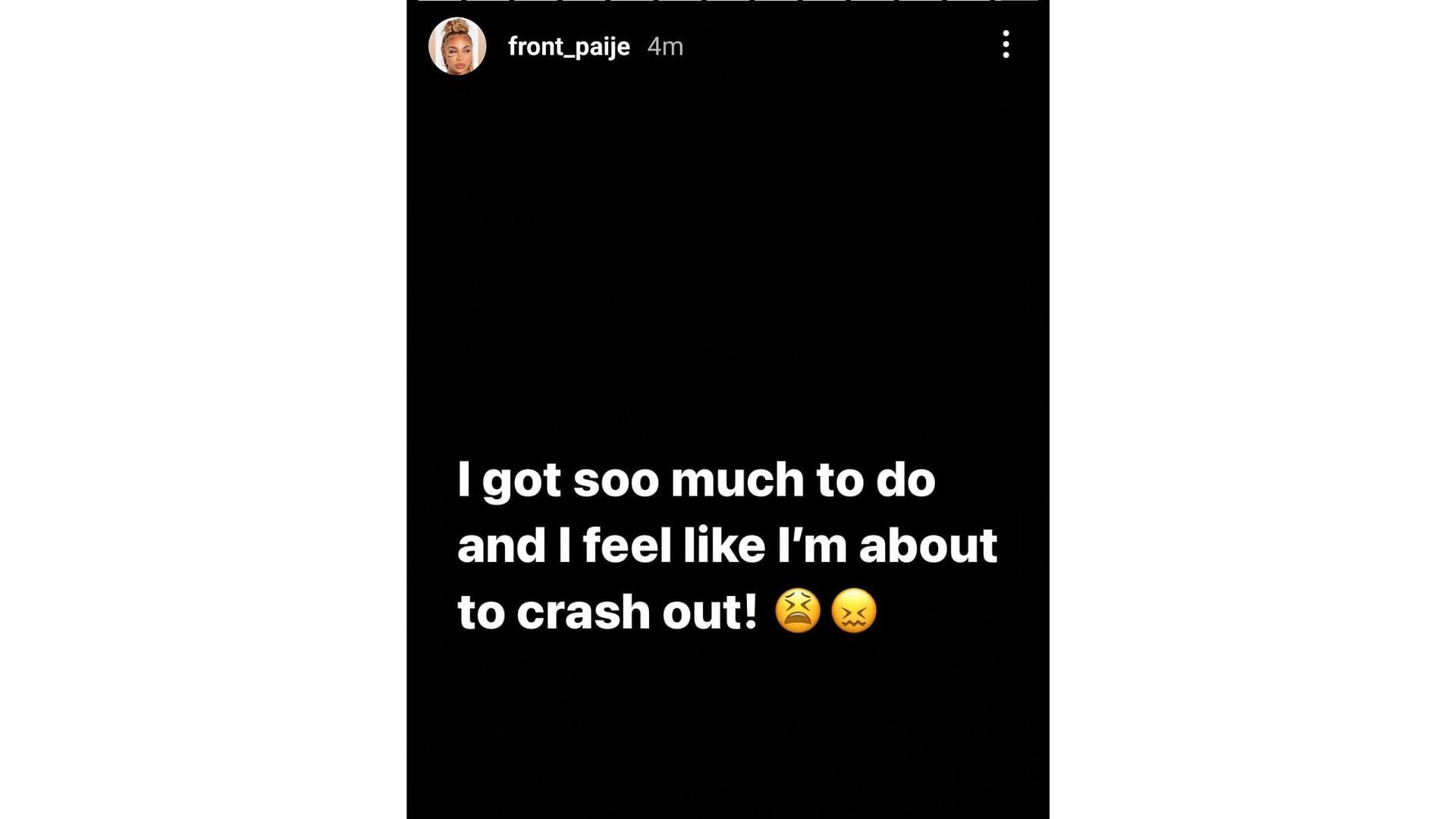 Paije Speights shares her frustrations after dealing with jet lag. Credit: Paije Speights' IG account