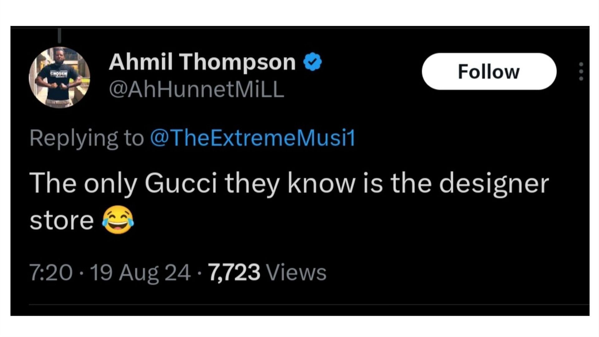 A user reacted to a video showing Gucci Mane in Milan. (Photo via @AhHunnetMiLL/X)